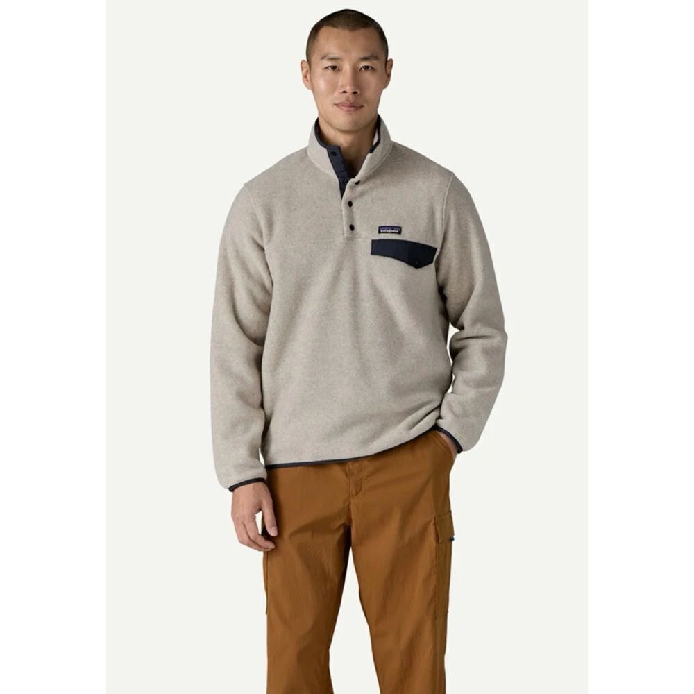 Patagonia Synchilla Snap-T Fleece Pullover in Oatmeal Heather w/New Navy XS